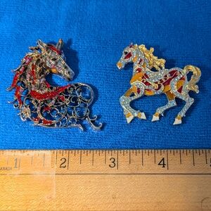Celebrate The Year Of The Red Horse With This Two Brooch  Set in Red and Gold.